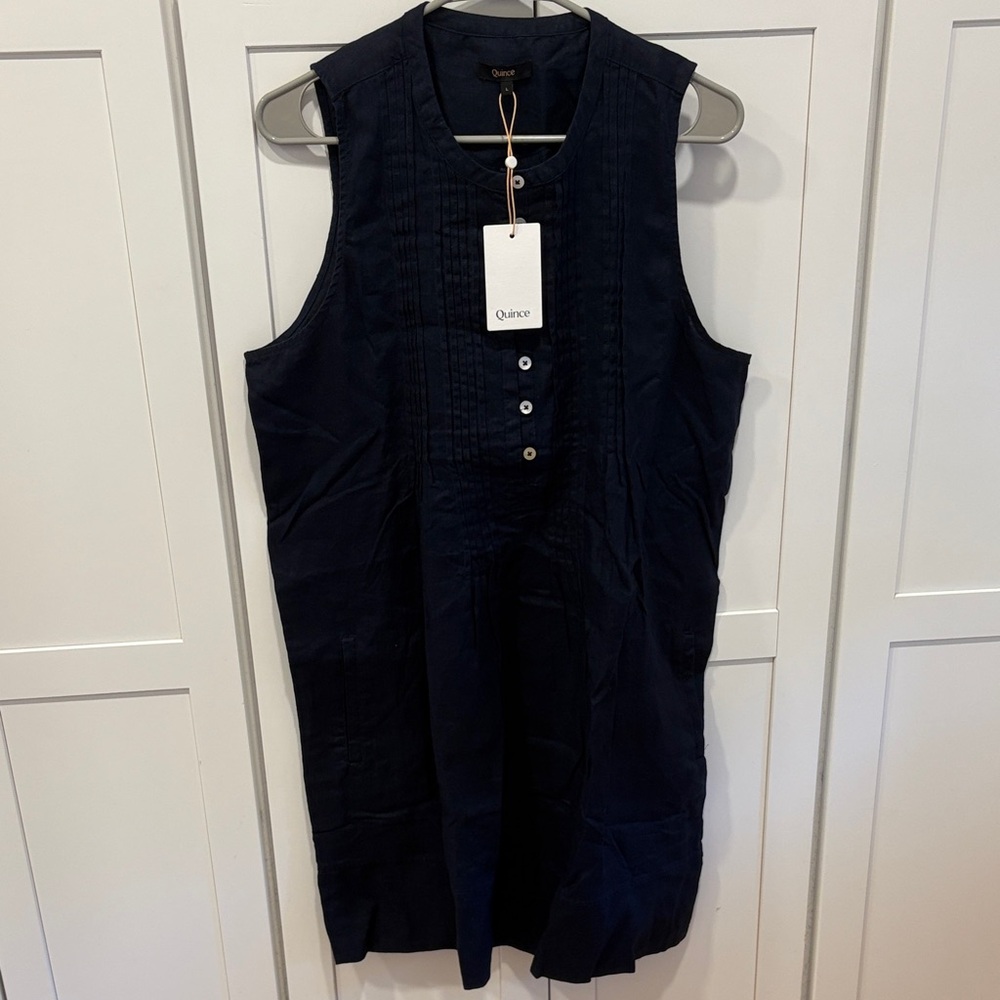 Quince Deep Navy European Linen Swing Dress